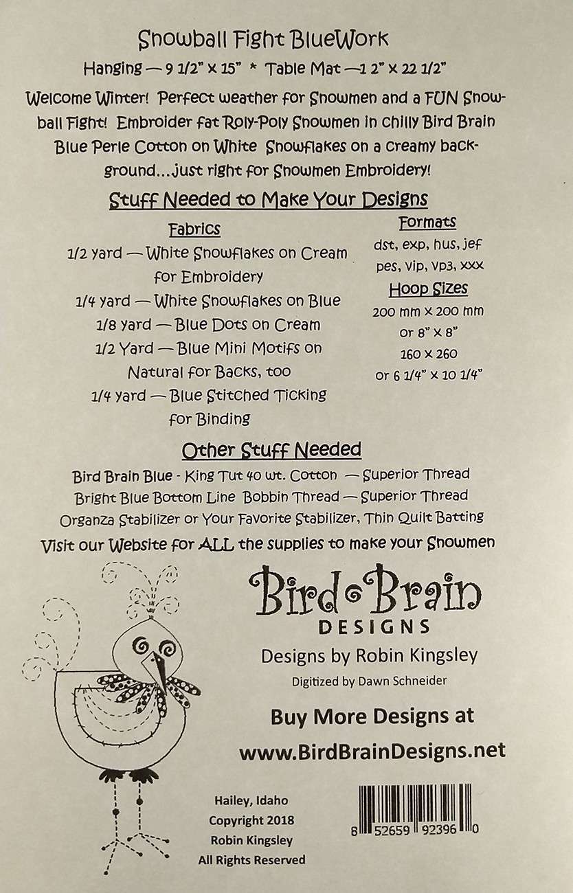 Bird Brain Designs' Snowball Fight Bluework Machine Embroidery - A Winter Wonderland Delight!