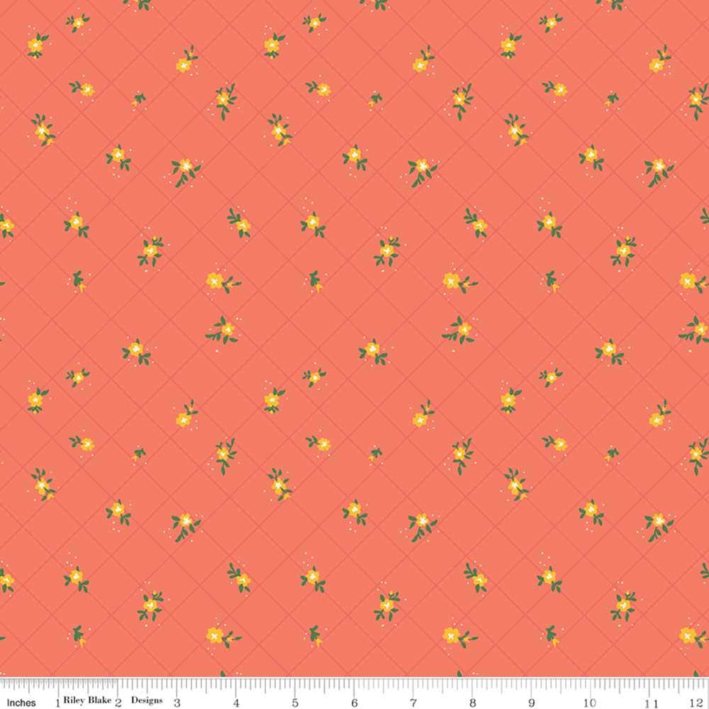 Riley Blake's Market Street by Heather Peterson - Stunning Coral Flower Grid Fabric Yardage