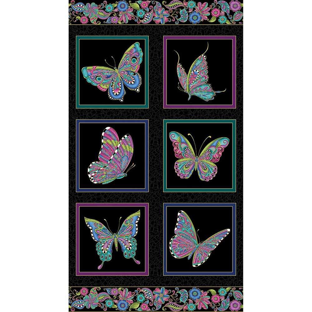 Alluring Metallic Black Butterfly Panel - 24 x 44 Inches