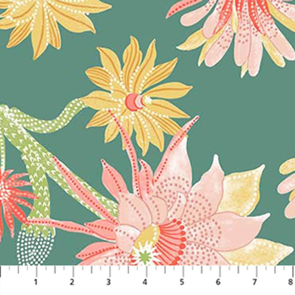 Figo's Desert Sunrise Fabric by Josephine Kimberling - Teal Yardage