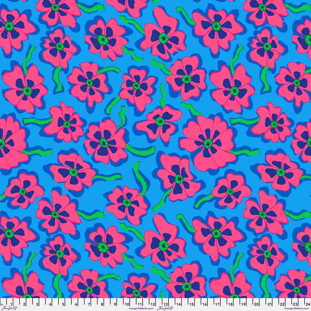 FreeSpirit's Camo Flower Blue Fabric by Brandon Mably for Kaffe Fassett Collective - Yardage
