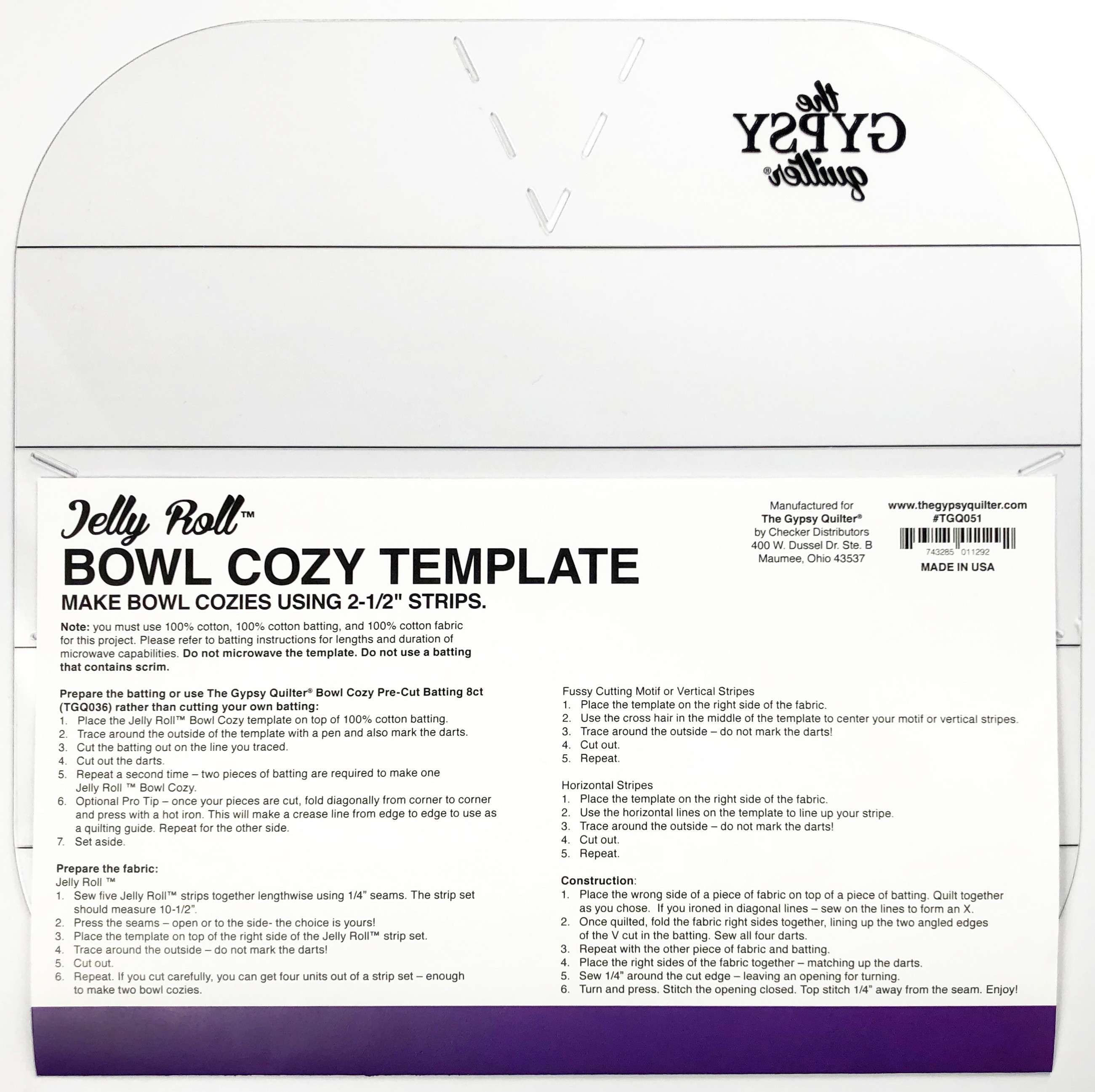 Gypsy Quilter's Enchanting Jelly Roll Bowl Cozy Template