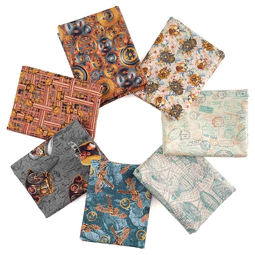 Time Travel - 7-Piece 1/2 Yard Fabric Bundle: Dive into Steampunk Fantasy!