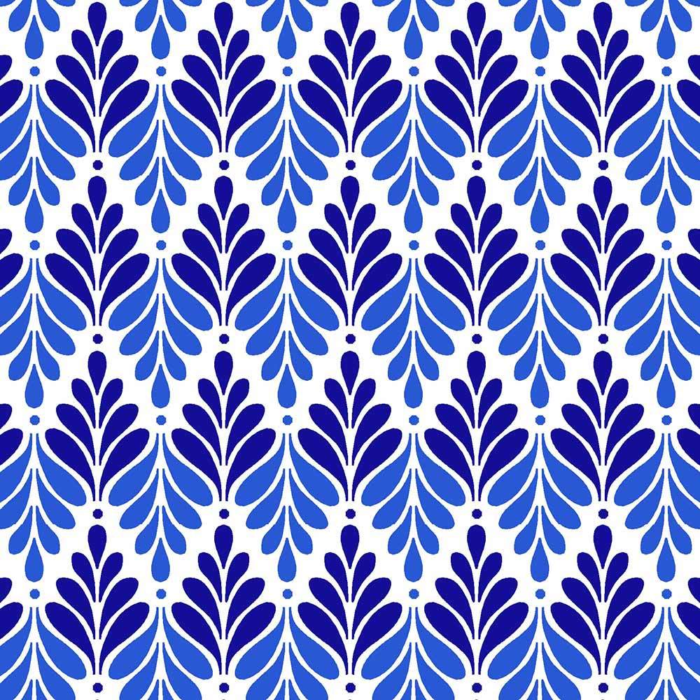 Henry Glass - Blue Prints Leaf Chevron White Fabric Yardage by Color Principle