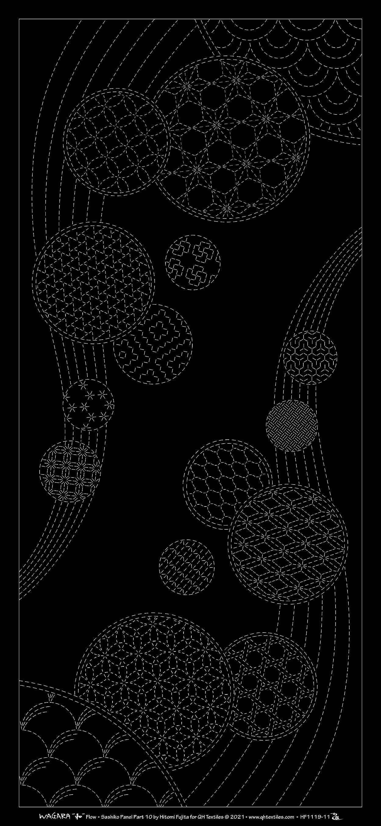Enchanting Wagara Sashiko Panel Part 10 Black Windchimes