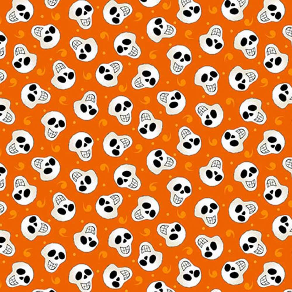 Henry Glass - Delphine Cubitt's Witch's Night Out: Glow-in-the-Dark Orange Skull Toss Yardage