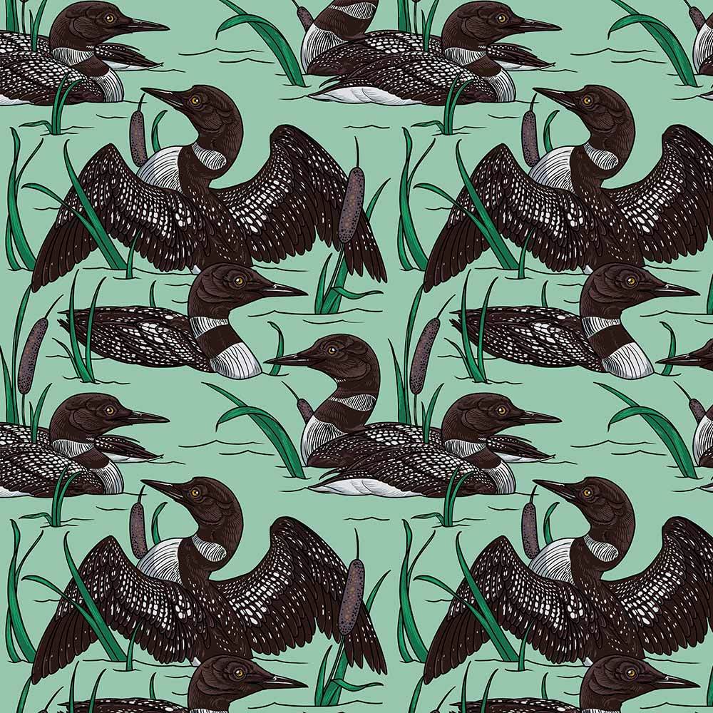 FreeSpirit - Enchanting Birds Of A Feather Loons Oasis Fabric by Club Hauer, Sold by the Yard