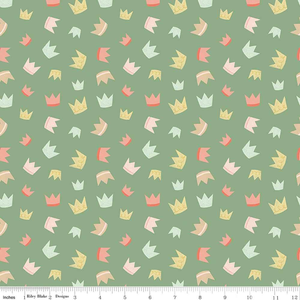 Riley Blake's It's A Girl Crowns in Sage - Yardage by Echo Park Paper Co.