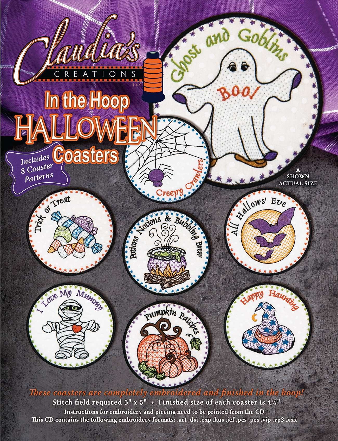 Claudia Dinnell's Enchanting In The Hoop Halloween Coasters