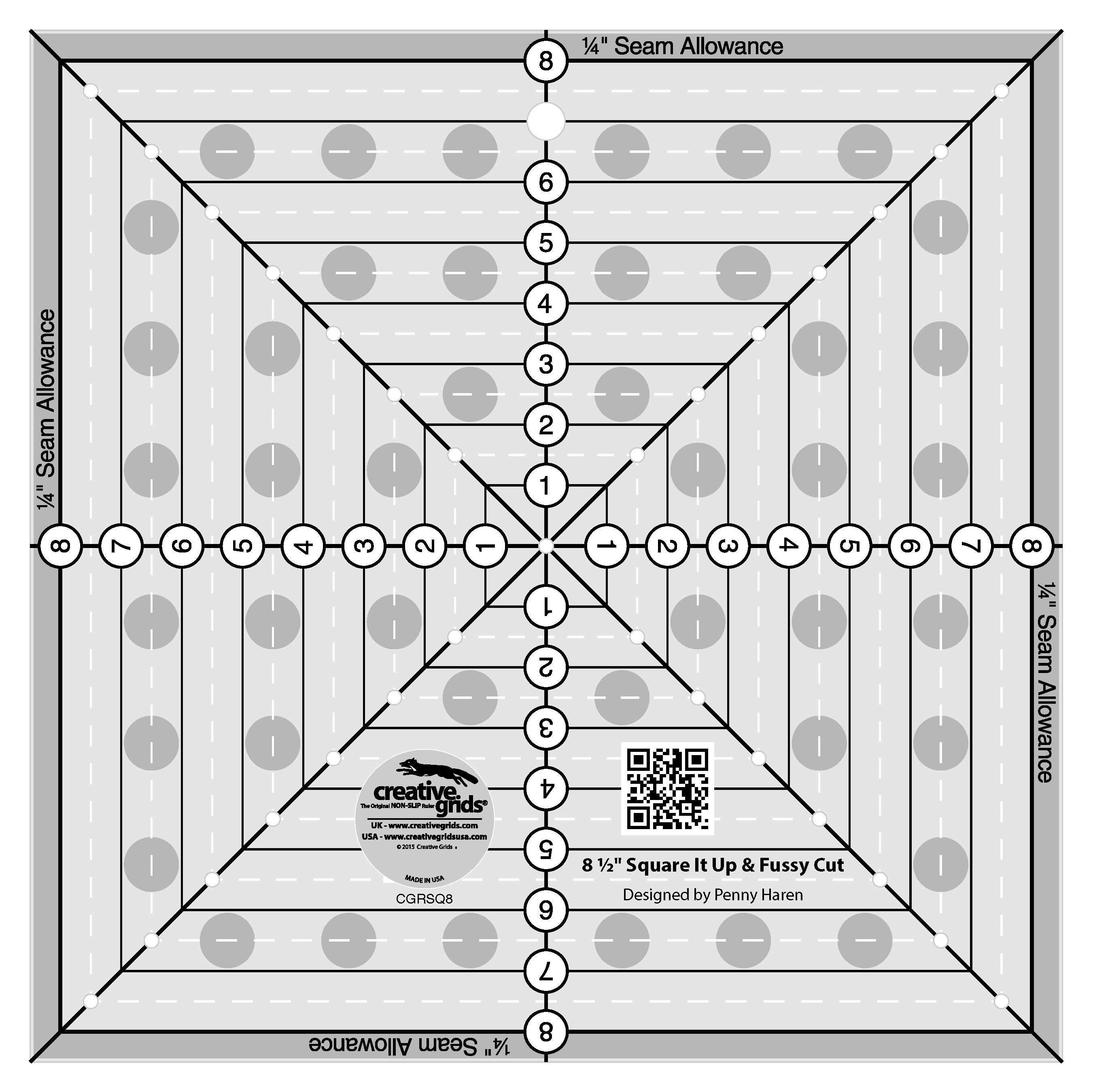 Creative Grids 8.5-Inch Two-In-One Square It Up & Fussy Cut Ruler - A Must-Have for Quilters!