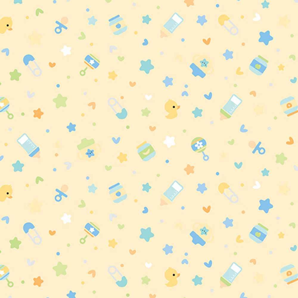 Riley Blake's Adorable Baby Boy Designer Flannel - Doodlebug Design Inc's Binkies And Bottles Sunshine Yardage