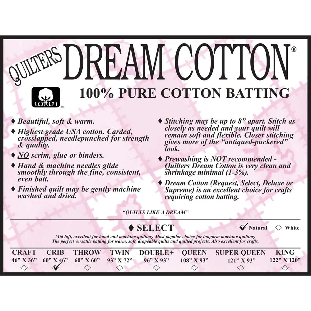 Quilter's Dream - Natural Dream 100% Cotton Select Crib Batting (60 x 46)