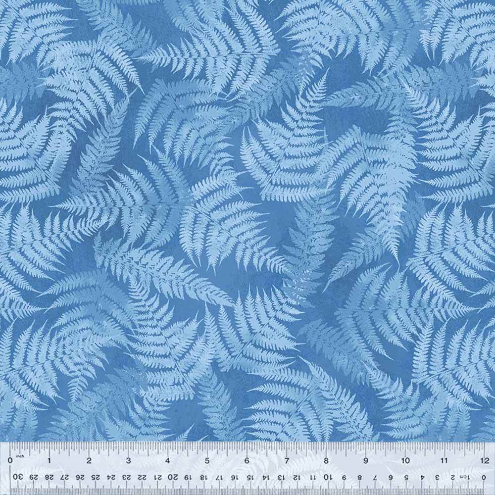Windham Fabrics - Enchanting Botanical Blues by Whistler Studios - Fern Leaves in Soft Blue - Yardage
