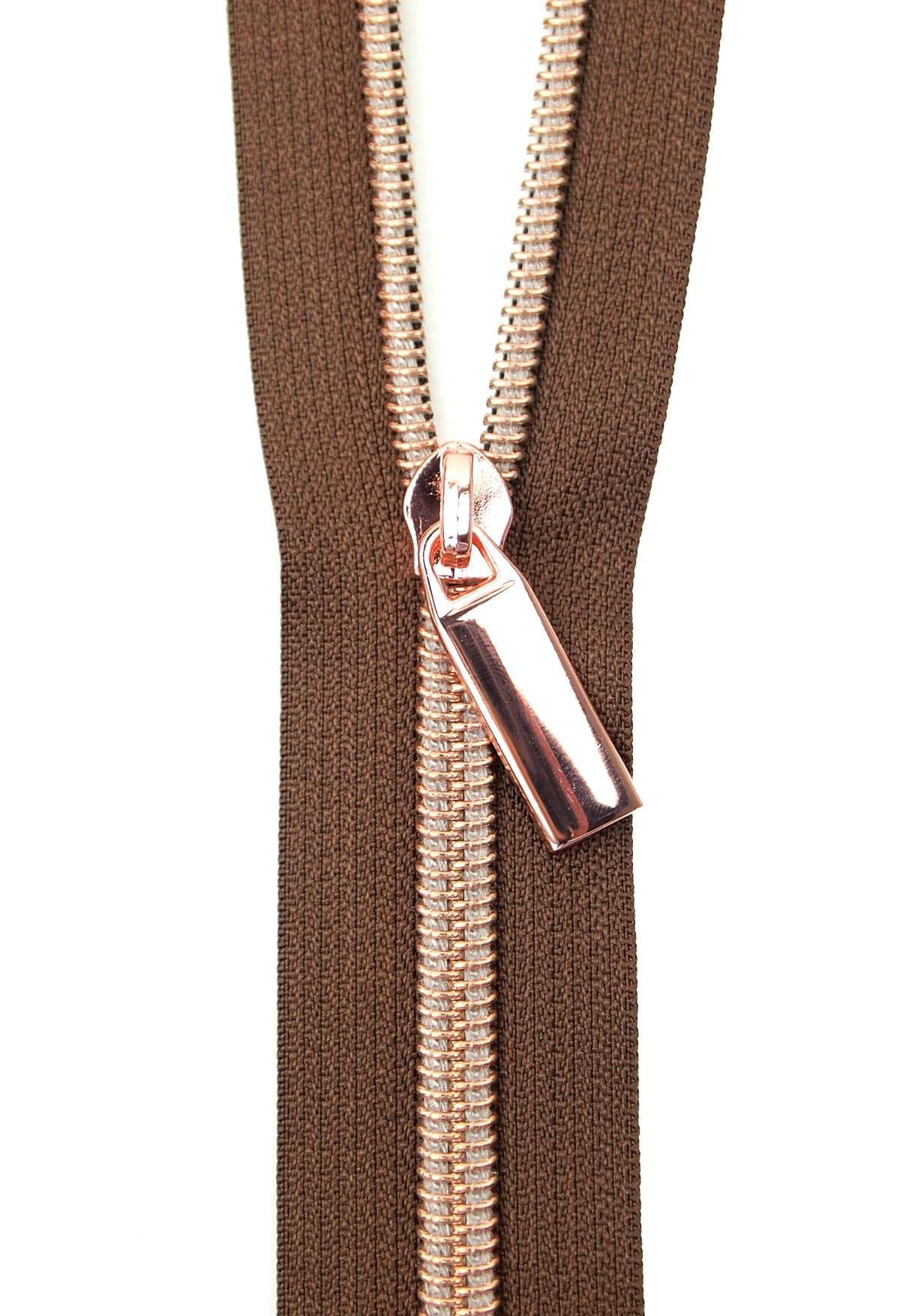 Gorgeous Yard-Long Brown Tape Zippers with Rose Gold Teeth #5 - Get Yours Now!
