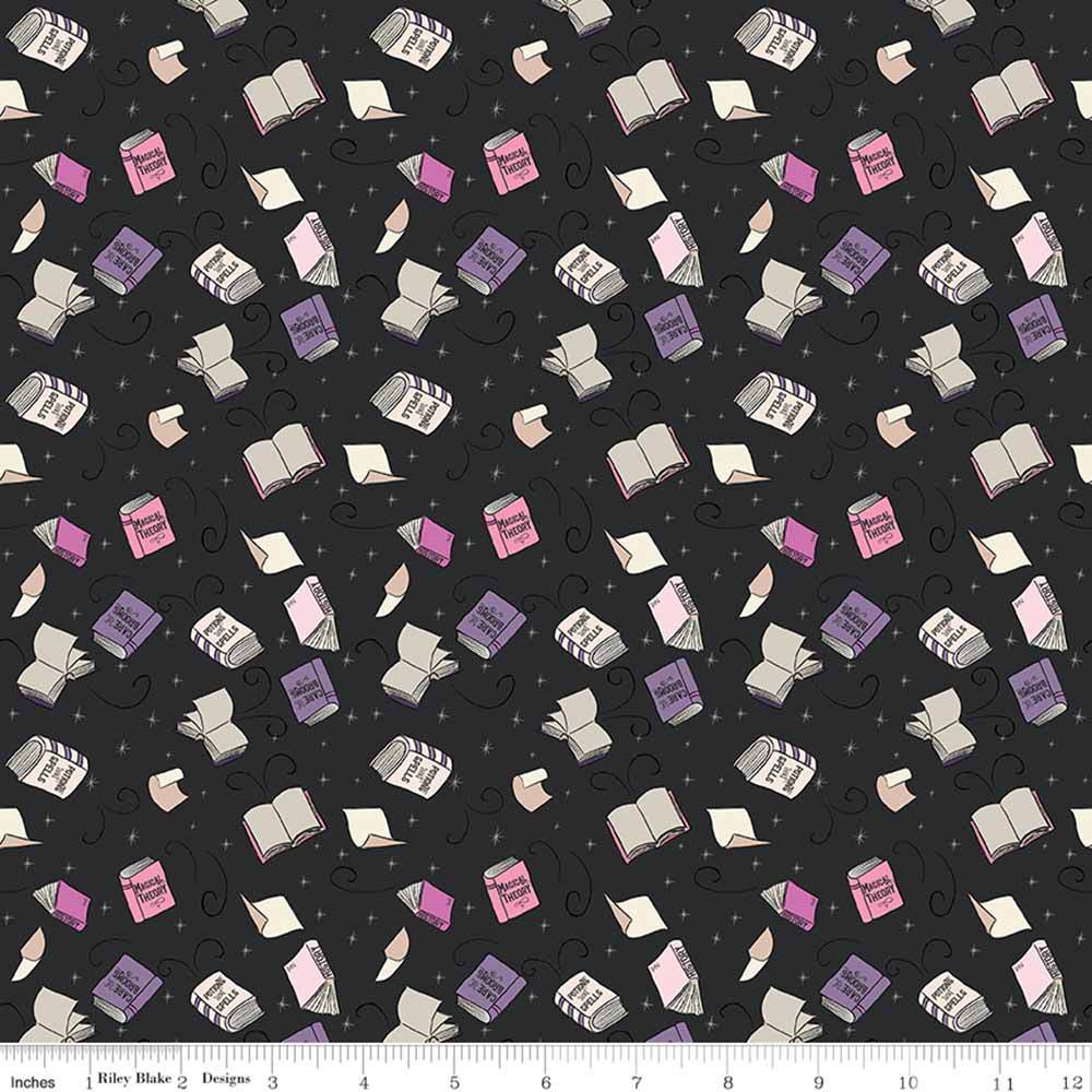 Riley Blake's Spooky Schoolhouse Spellbooks in Charcoal - Yardage by Melissa Mortenson