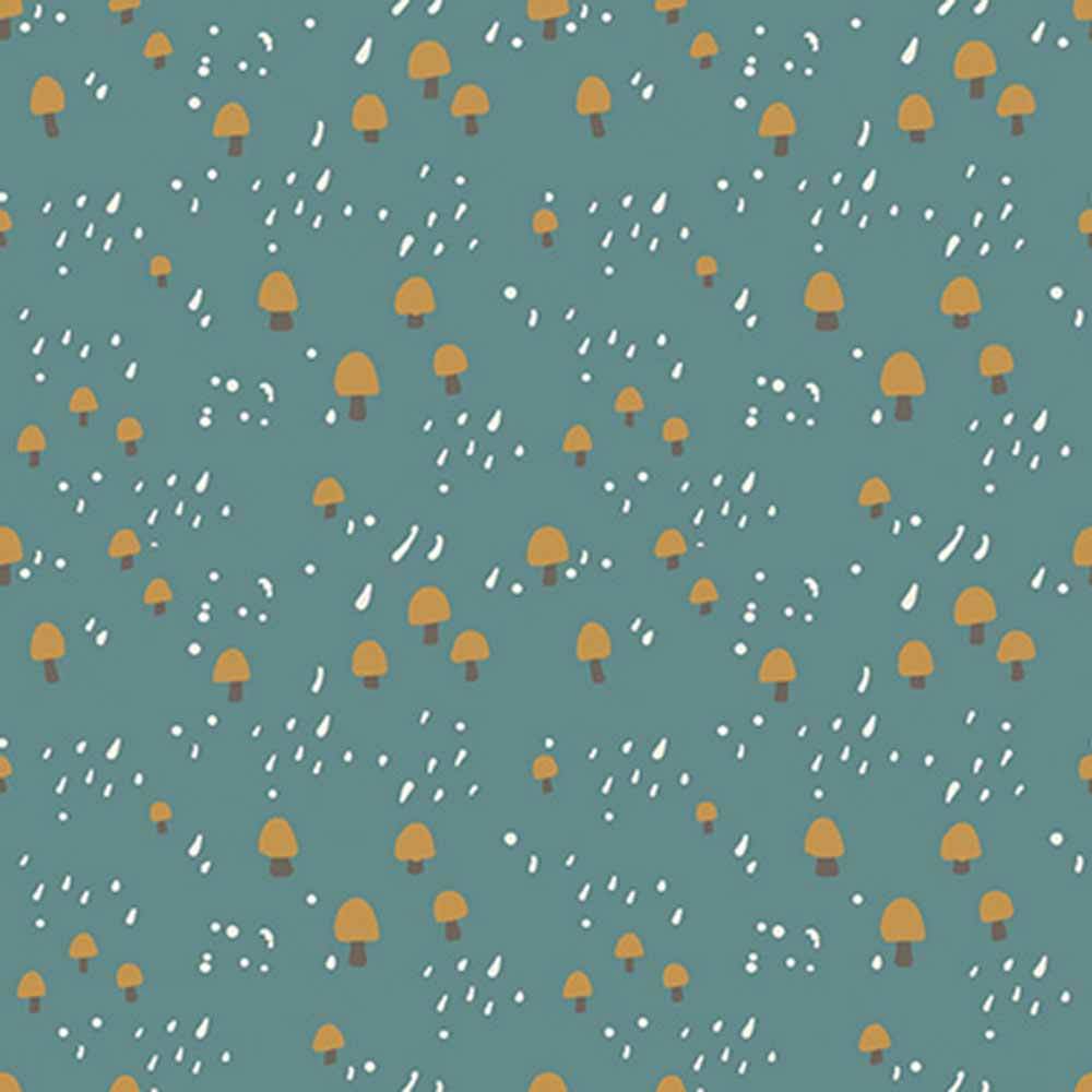 Riley Blake's Elmer & Eloise Mushroom Teal Fabric - Yardage by Deena Rutter