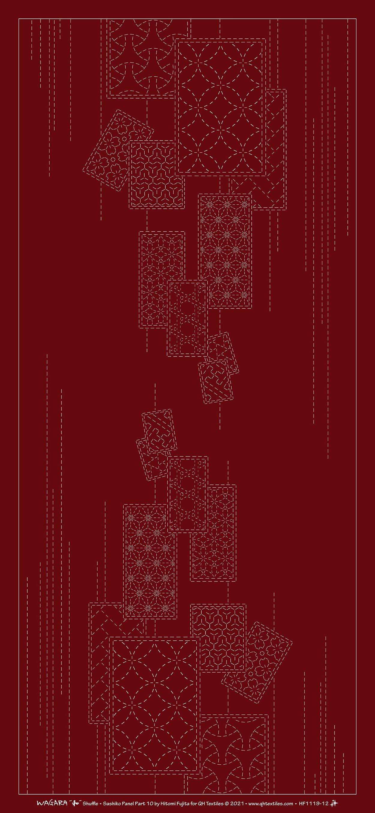 Enchanting Wagara Sashiko Panel Part 10 - Shuffle Red