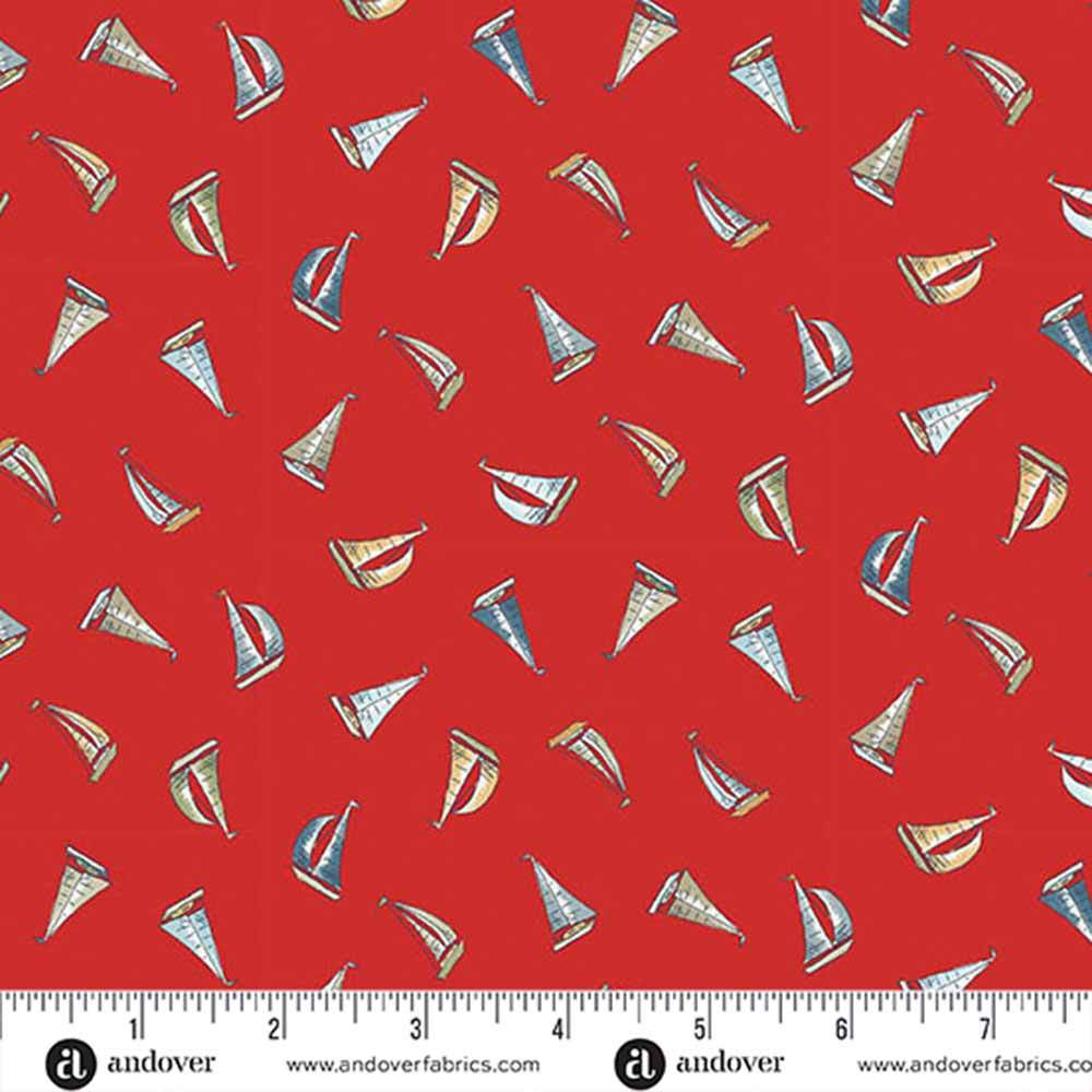 Andover Fabrics - High Tide by Makower - Sail Away Red Yardage: Your Ticket to Coastal Bliss!