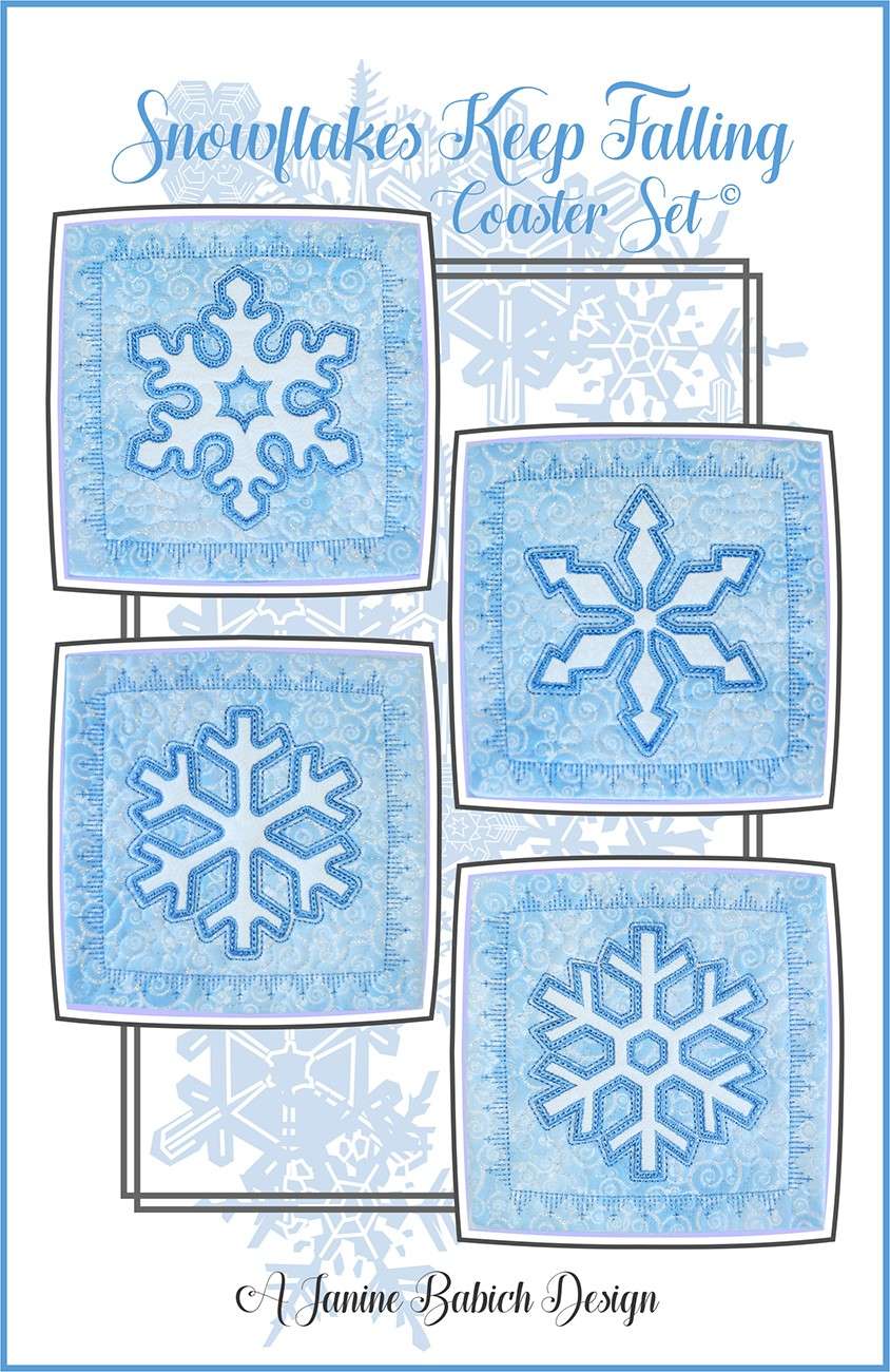 Janine Babich's Enchanting Snowflakes Keep Falling Coaster Set Embroidery