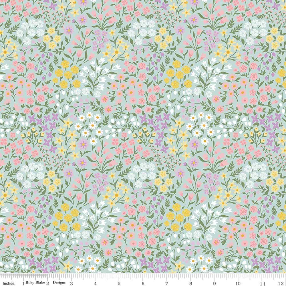 Riley Blake's Bunny Trail Spring Floral Powder Yardage by Dani Mogstad - A Delightful Easter Fabric!