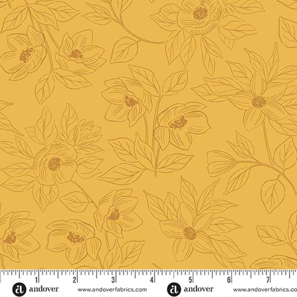 Andover Fabrics - Color Me Pretty by Stephanie Organes - Flora Mustard Yardage: A Stunning Fabric!