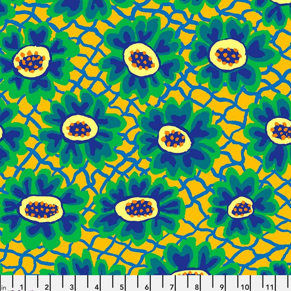FreeSpirit's Colorful Flower Net Citrus Fabric by Brandon Mably for Kaffe Fassett Collective - Yardage
