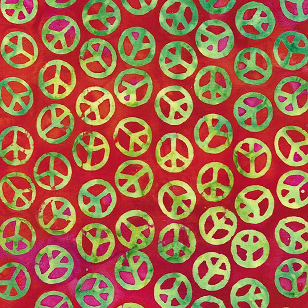 Island Batiks Peace Sign Red Cherry Fabric - Per Yard