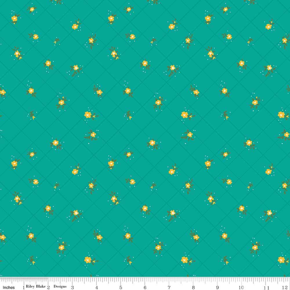 Riley Blake's Market Street by Heather Peterson: Teal Flower Grid Yardage - A Must-Have!