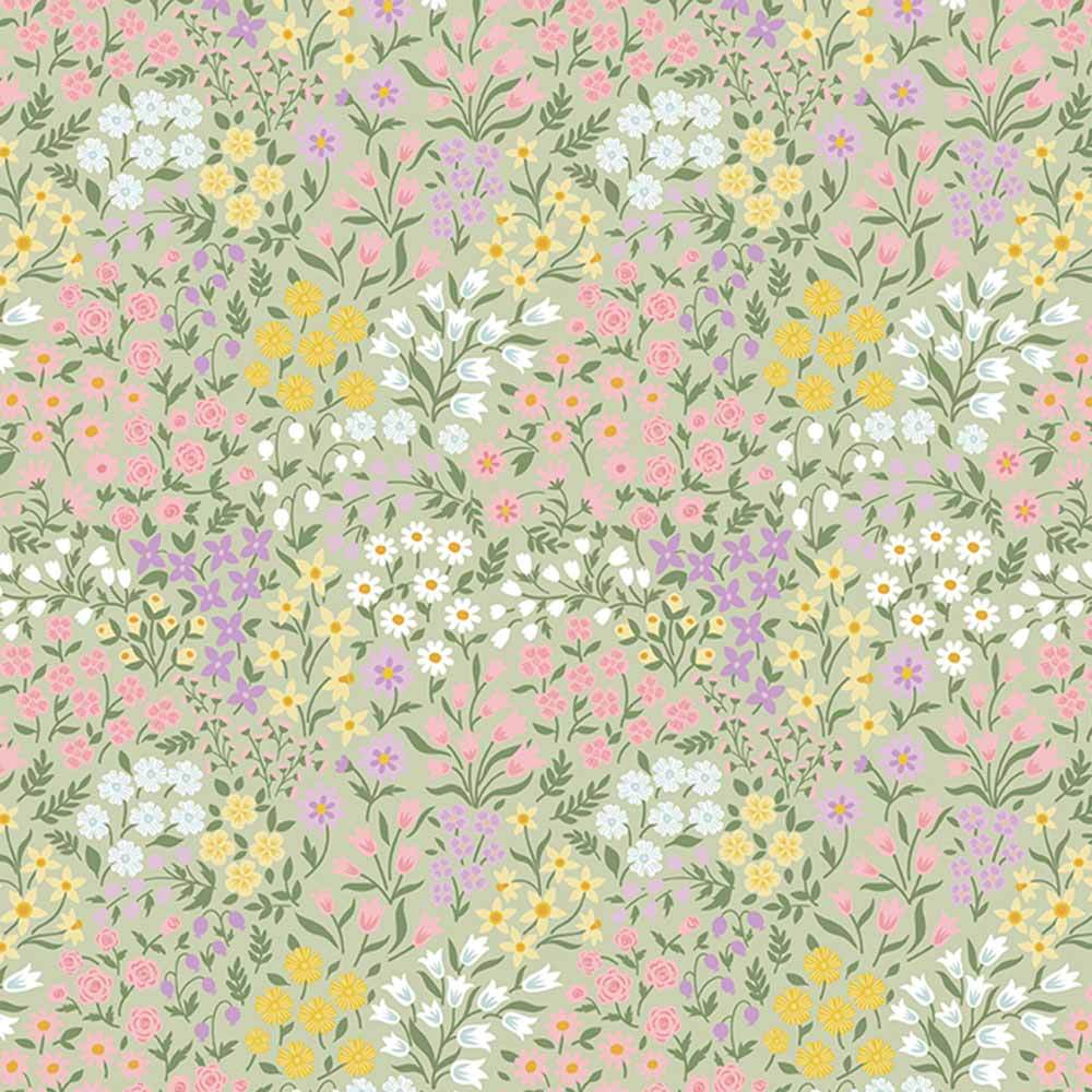 Riley Blake's Bunny Trail Spring Floral Fabric in Green - Per Yard by Dani Mogstad