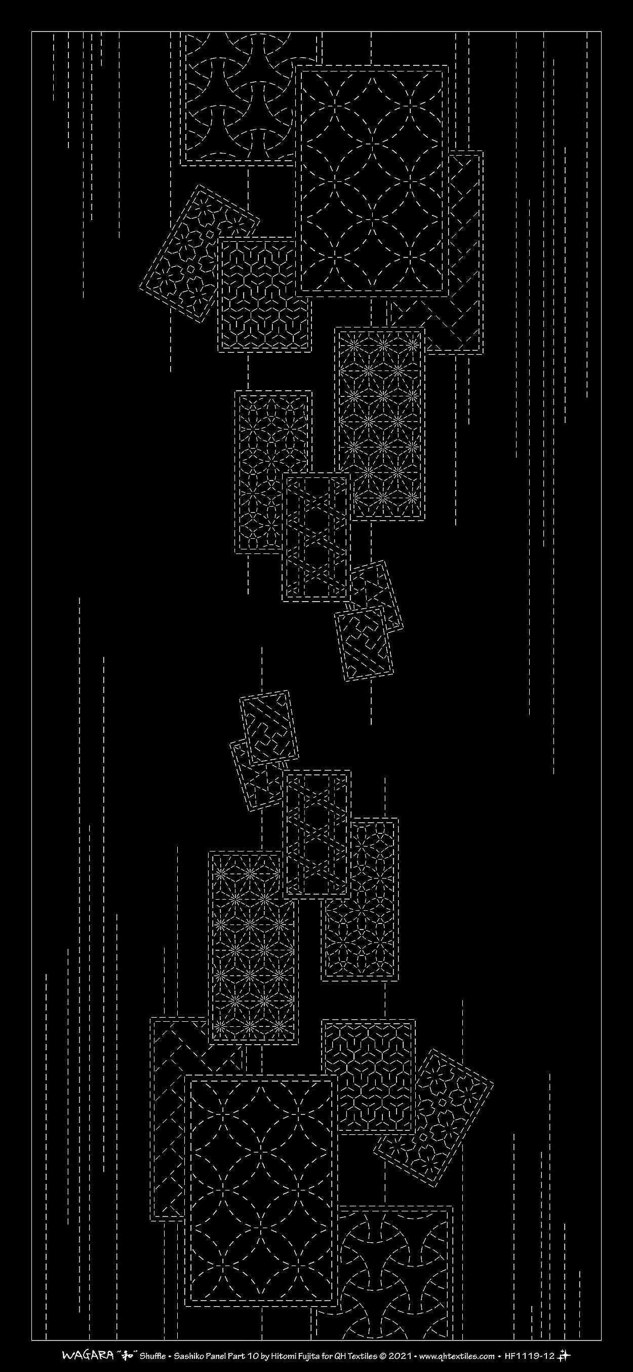 Enchanting Wagara Sashiko Panel Part 10 - Shuffle in Stunning Black