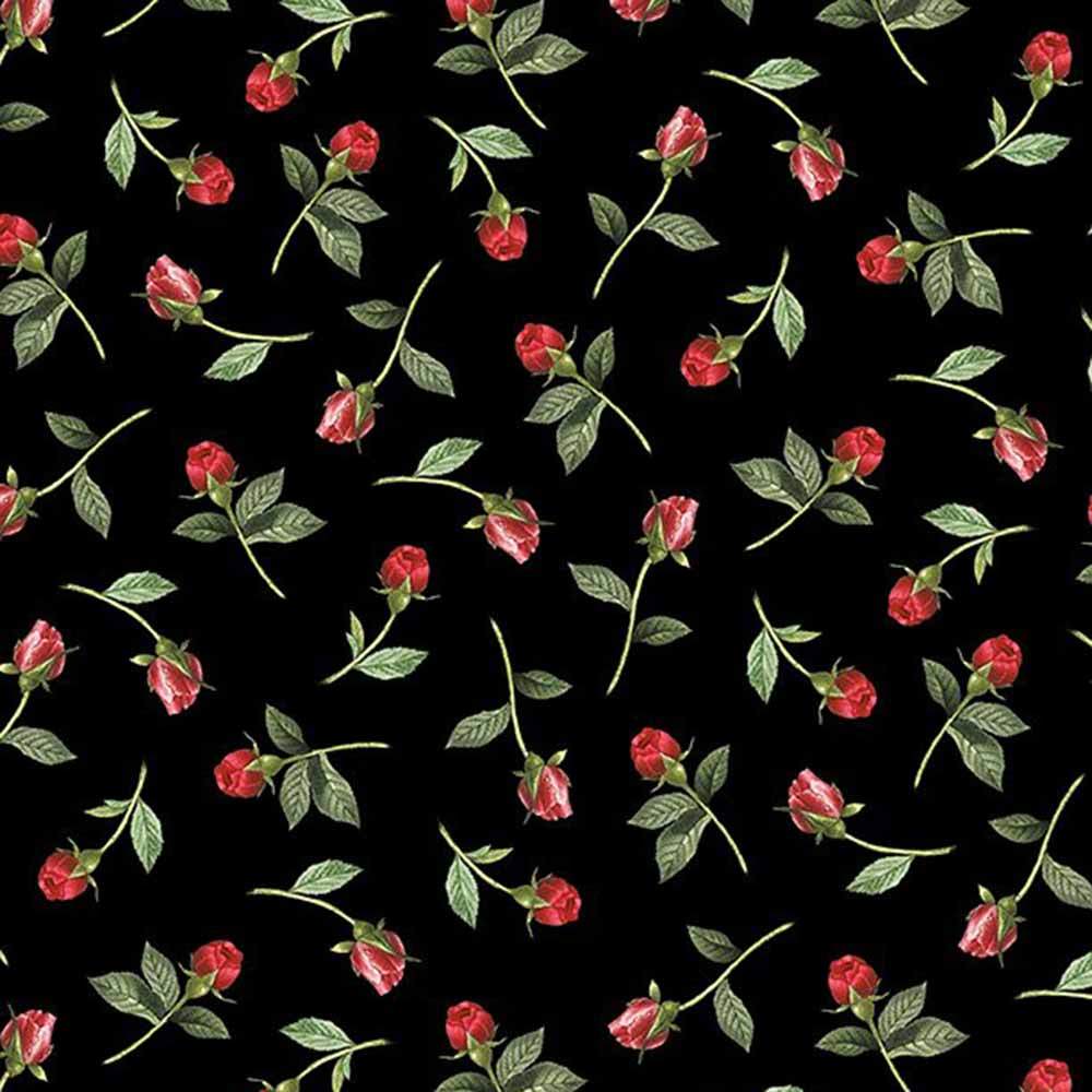 Wilmington Prints - Daydream Garden by Tim Coffey - Rose Bud Toss in Black - Yardage