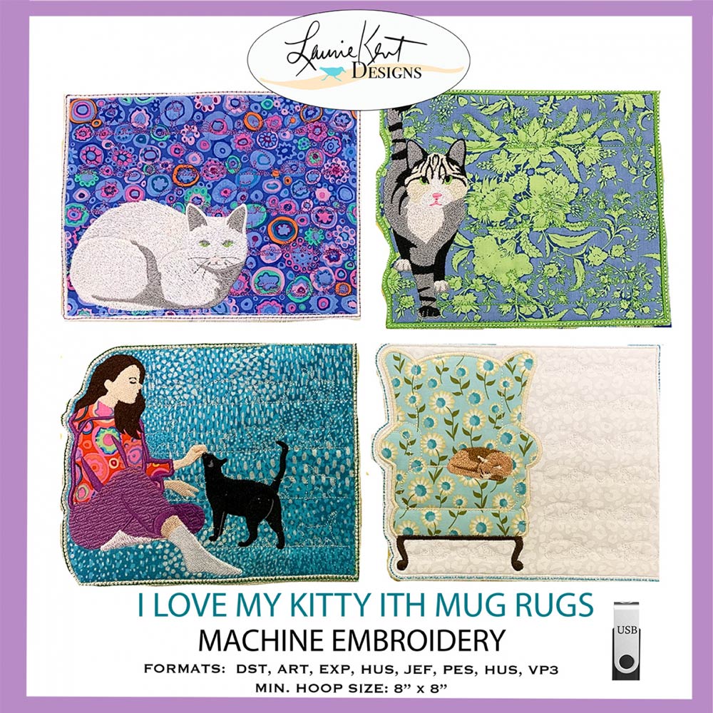 Adorable Kitty Mug Rugs ITH - Exclusive Embroidery Pattern
