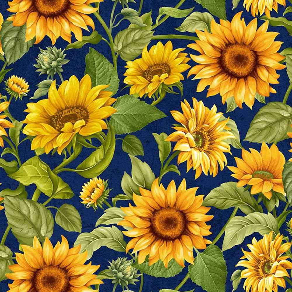 Timeless Treasures - Enchanting Sunflower Farm Navy Yardage Fabric
