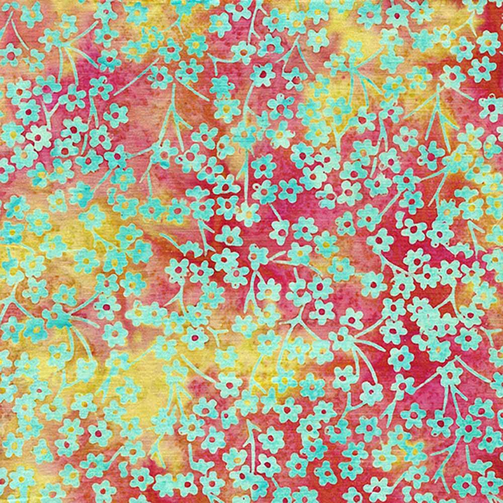 Island Batiks - Stunning Round Flower Stems in Multi Pink Orange Sunset - Yardage