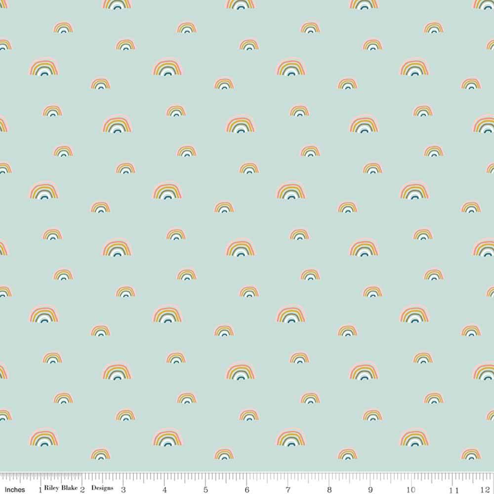 Riley Blake's Designer Flannel - Make A Pretty Life by Jodi Sanford - Rainbows in Mint - Yardage! Get Yours Now!