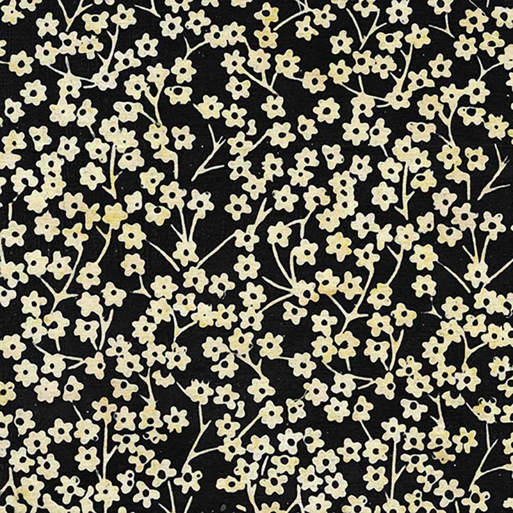 Island Batiks Round Flower Stems in Black - Yardage: A Must - Have!