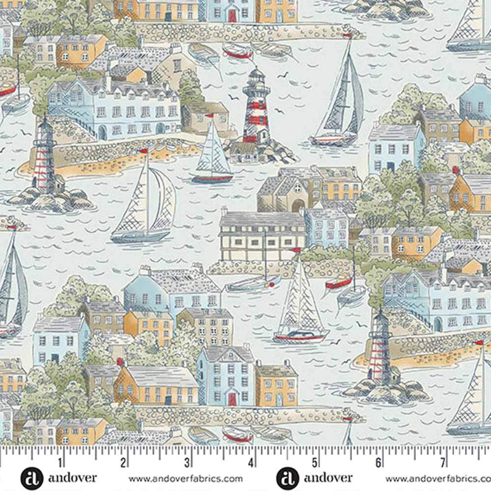 Andover Fabrics - High Tide by Makower - Harbour View in Light Blue - Per Yard