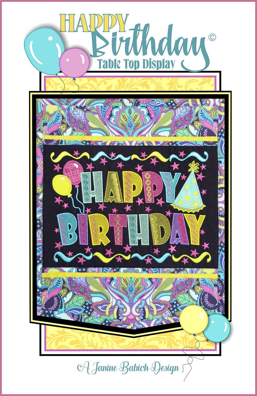 Joyful Happy Birthday Table Top Display Embroidery by Janine Babich