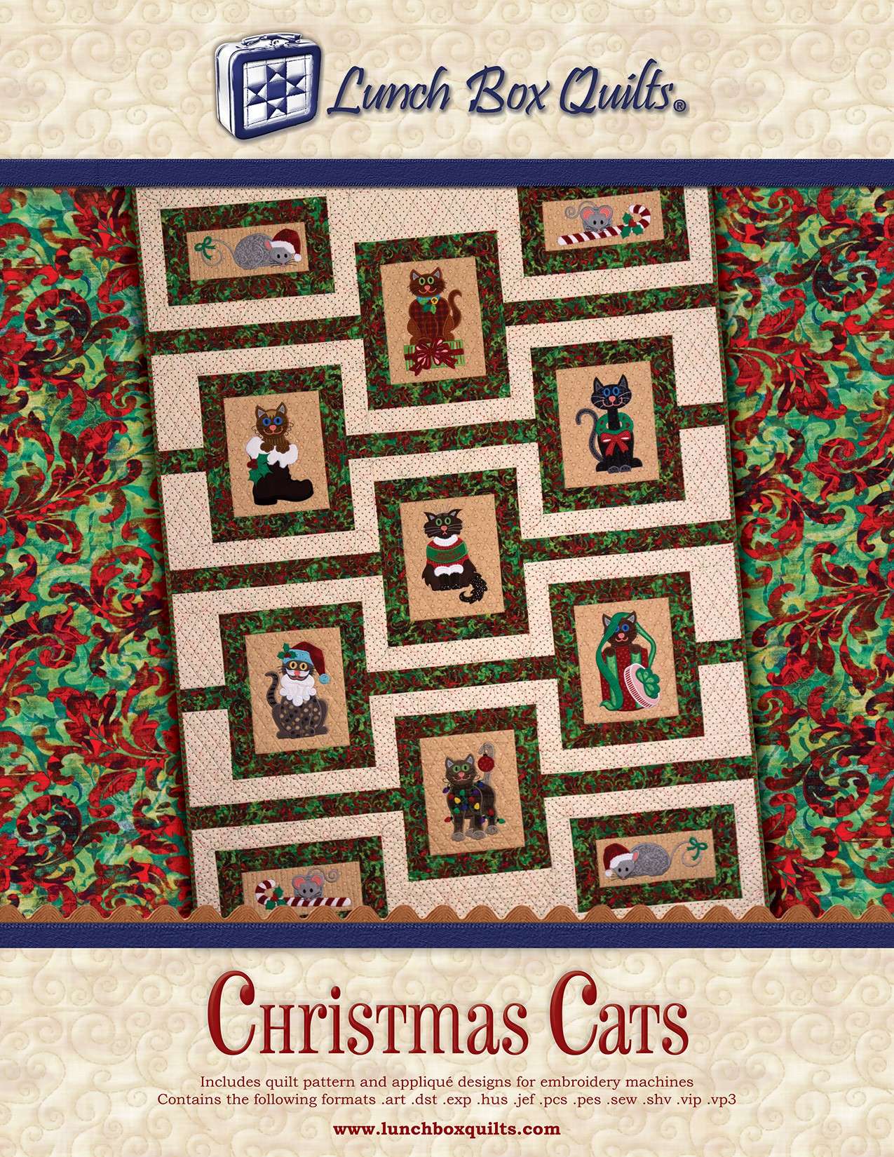 Lunch Box Quilts' Enchanting Christmas Cats Embroidery Applique Quilt CD