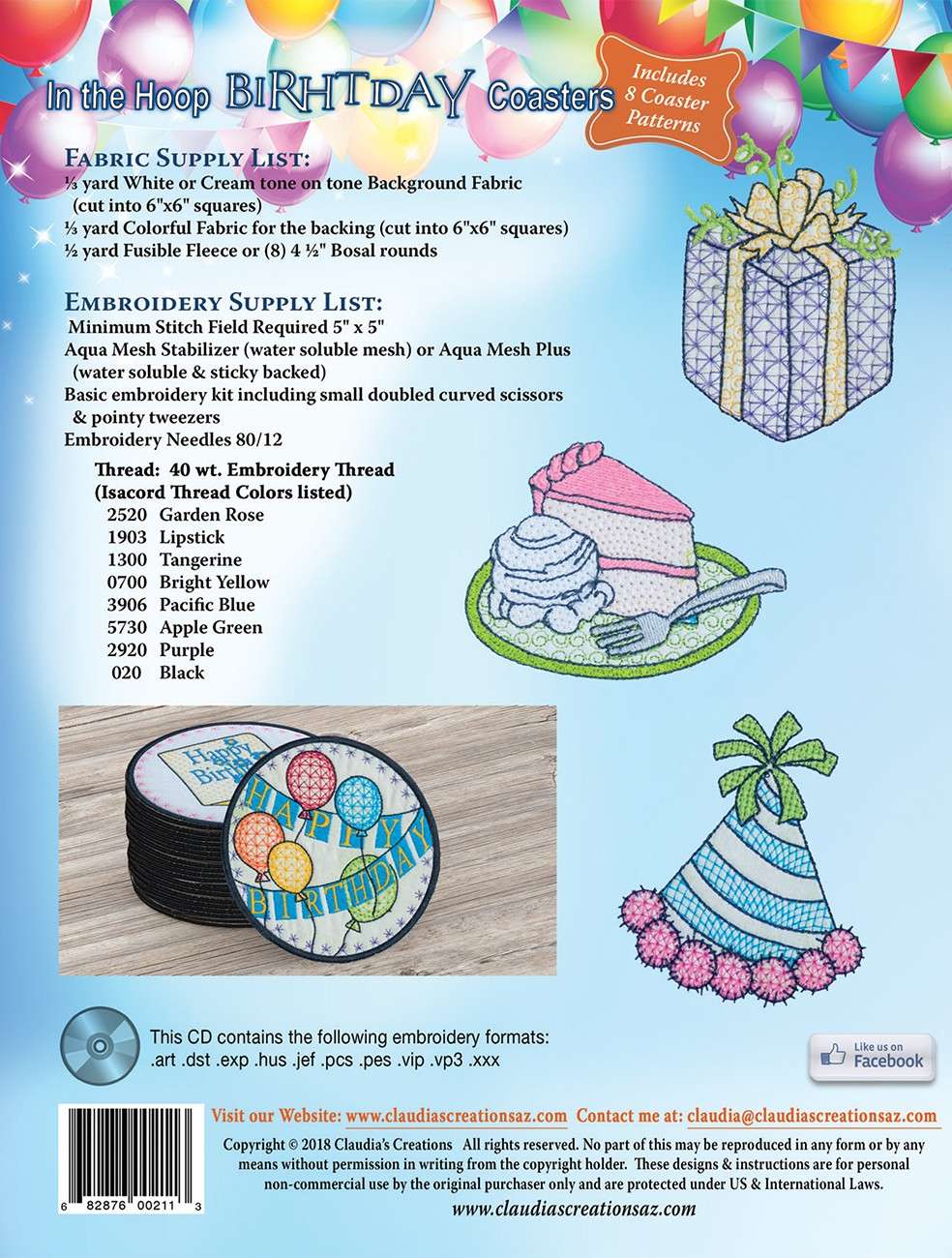 Claudia Dinnell's In The Hoop Birthday Coasters - A Must - Have!