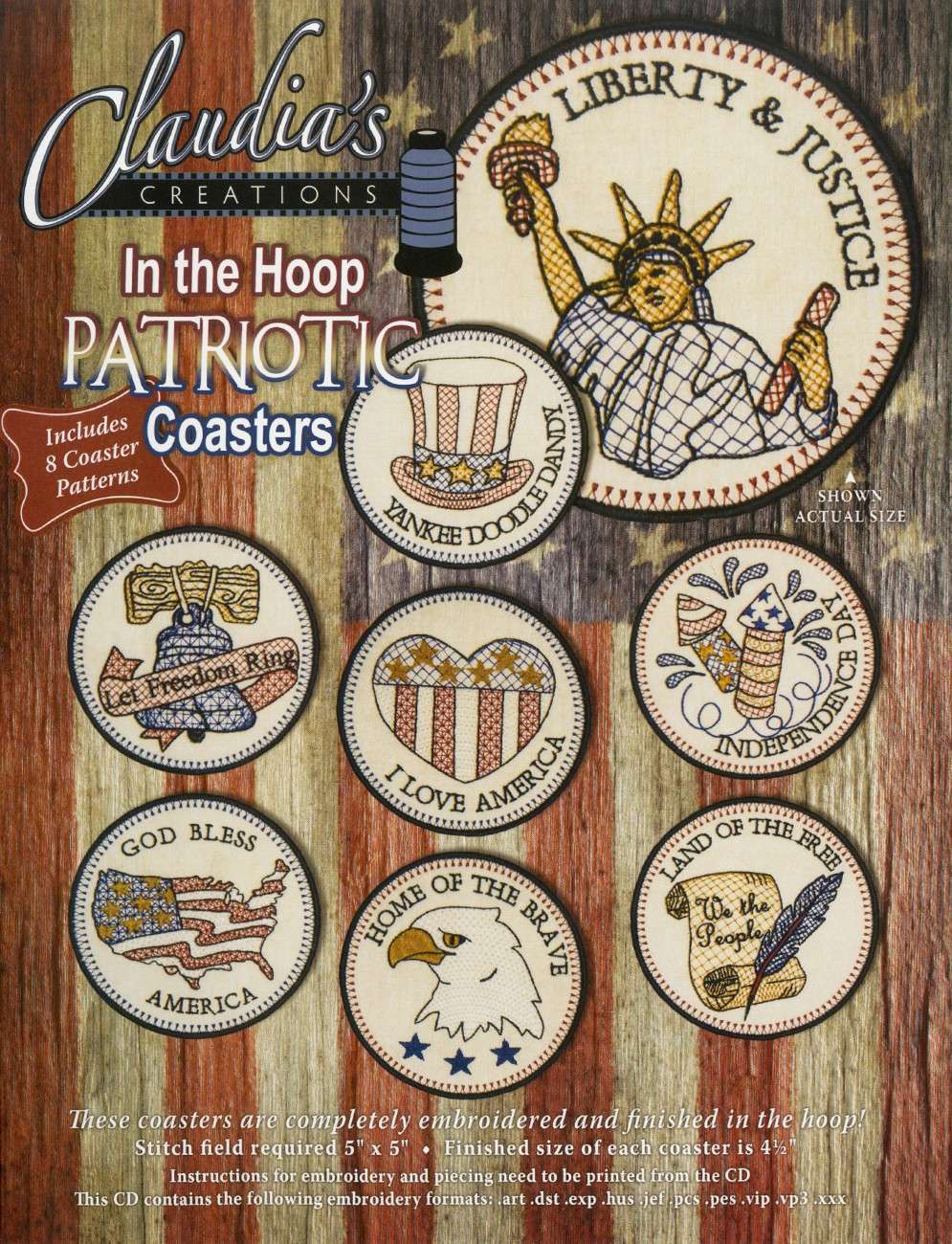 Claudia Dinnell's Stunning In The Hoop Patriotic Coasters