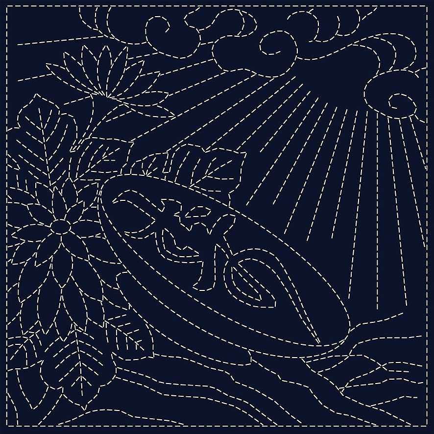 Exquisite Sashiko Cloth with Koi-Koi Chrysanthemum Design