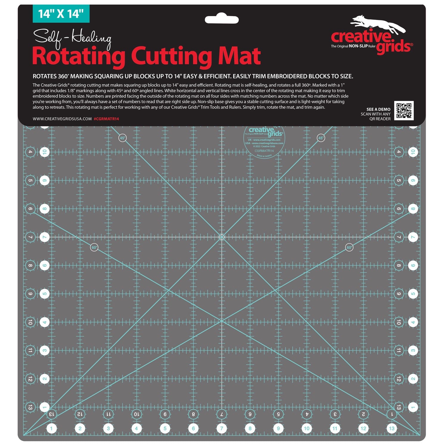 Incredible Creative Grids 14in x 14in Self-Healing Rotating Rotary Cutting Mat