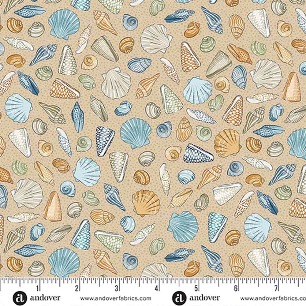 Andover Fabrics - High Tide by Makower - Beachcomber Cream Yardage: Your Ticket to Coastal Bliss!