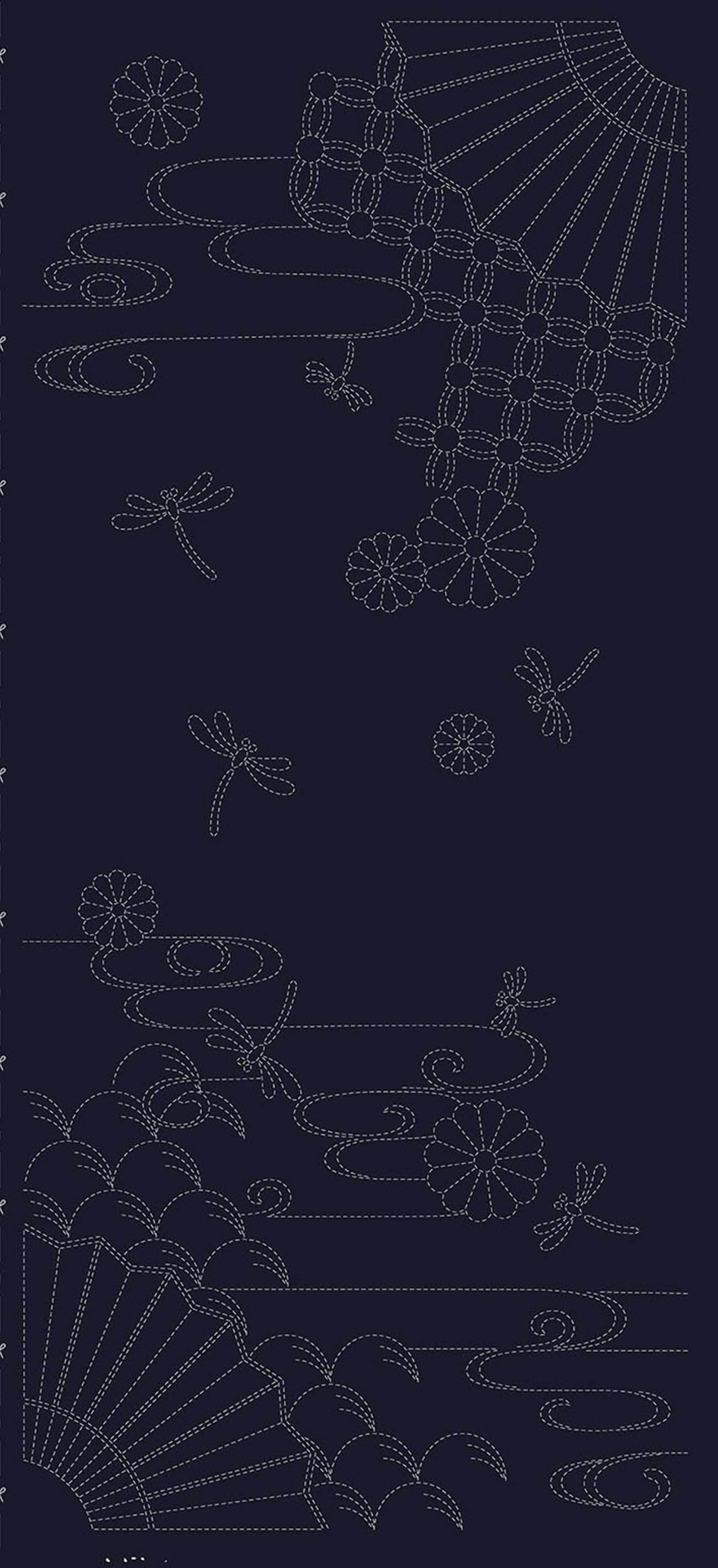 Enchanting Wagara Sashiko Autumn Sky Navy Panel