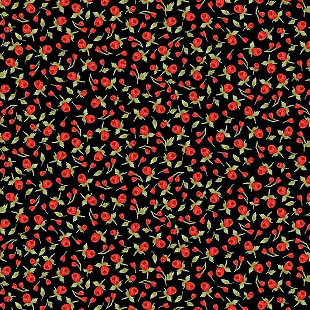 Timeless Treasures Vintage Rose: Adorable Tiny Black Roses by the Yard