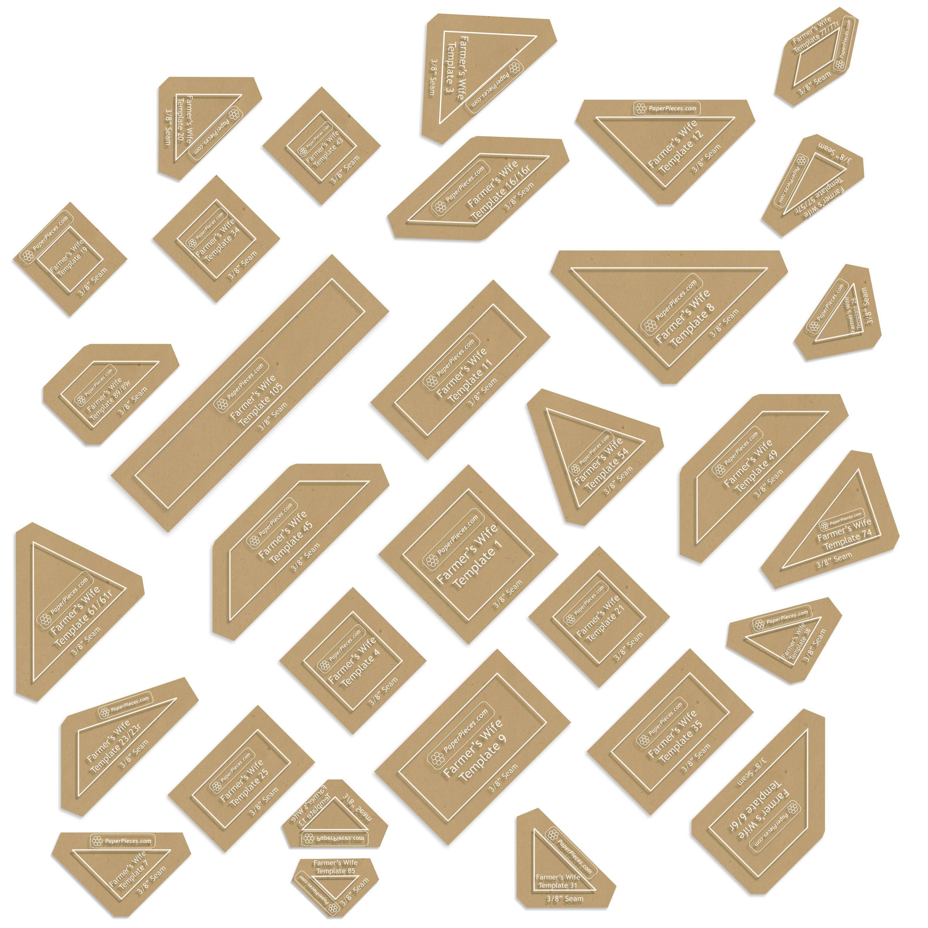 Get Your Hands on These Fabulous 32-Piece Acrylic Fabric Cutting Templates for Farmers Wife with 3/8in Seam Allowance!
