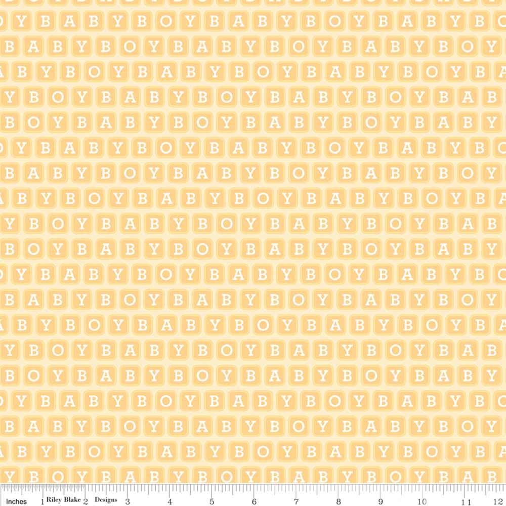 Riley Blake Designer Flannel - Baby Boy Doodlebug Design Blocks in Yellow - Yardage