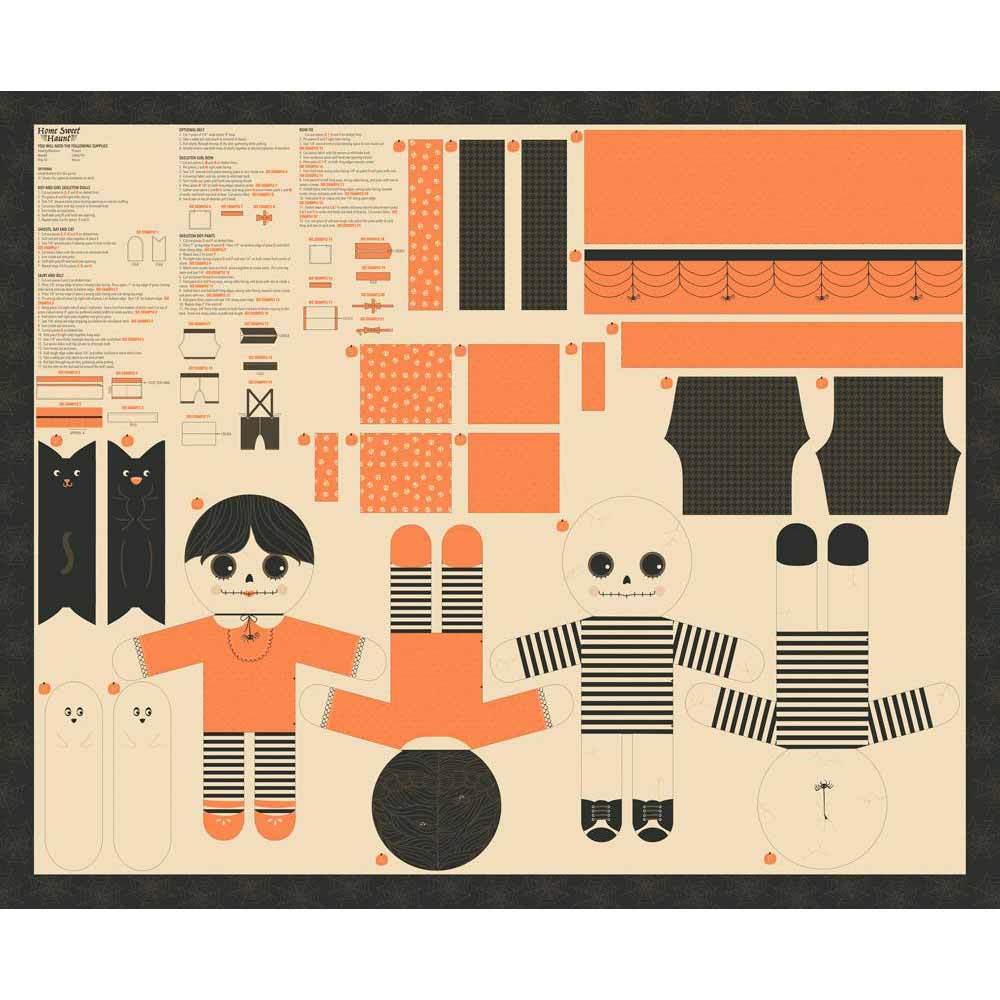 Spooky and Adorable Skeleton Boy and Girl Dolls Panel - Home Sweet Haunt by Stacy Iest Hsu