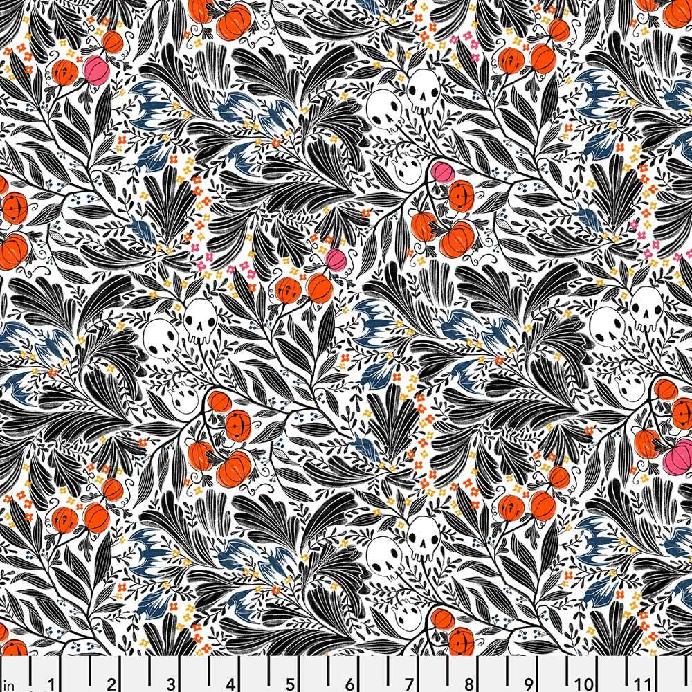 FreeSpirit - Cori Dantini's Pretty Creepy Scatter Skull White Yardage Fabric